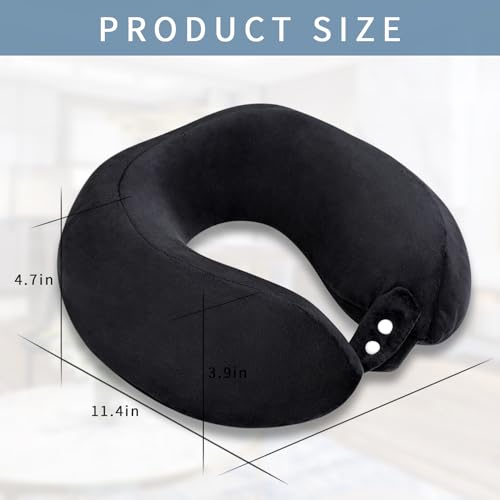 Black Memory Foam Neck Pillow for Travel & Airplane Comfort