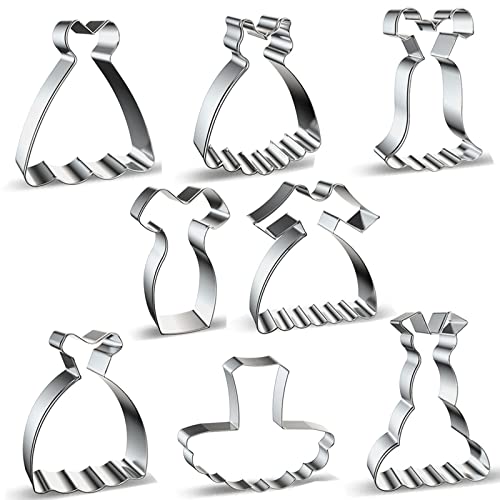 Stainless Steel Dress Shaped Cookie Cutters Set - 8 Pcs for Baking & Decorating