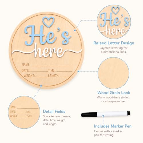 Wooden Baby Announcement Sign - 5.9 Inch Newborn Photo Prop