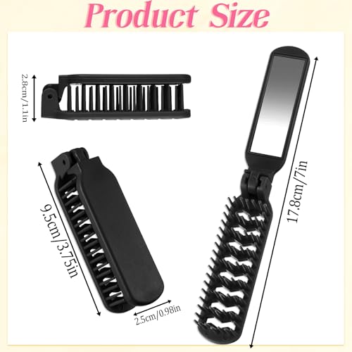 Foldable Travel Hair Brush with Built-in Mirror Compact Pocket Comb