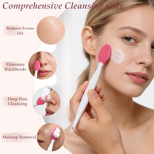 Silicone Facial Cleansing Brush Set – 10 Pack Pink-Red Face Scrubbers