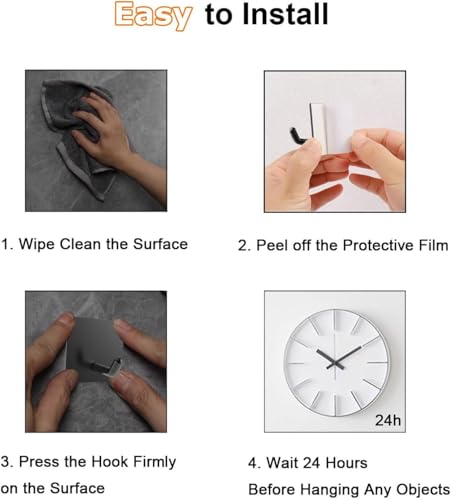 EDMILE Black Self Adhesive Towel Hooks - Heavy Duty Waterproof 4 Pack