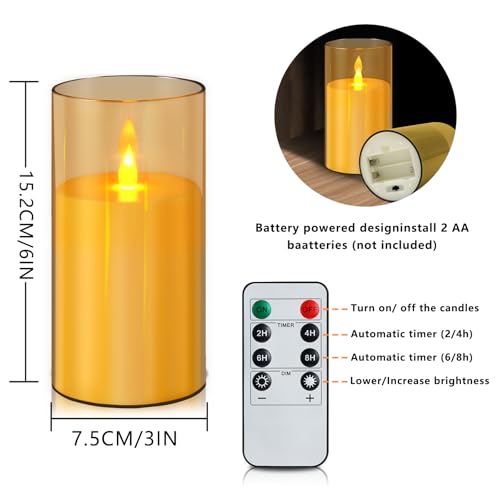 Wemarry Acrylic Flameless Pillar Candles 3x6-inch, Remote & Timer, 2-Pack