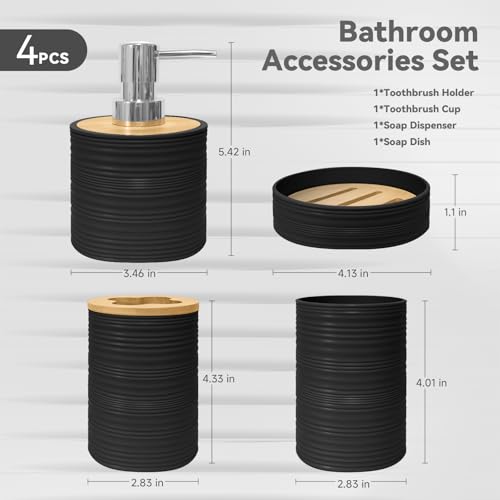 Black Bamboo Bathroom Accessories Set - 4 PCS by Seeatoo