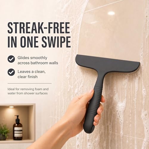 SSTOOHL Silicone Shower Squeegee with Built-In Hook - Glass Door Cleaner