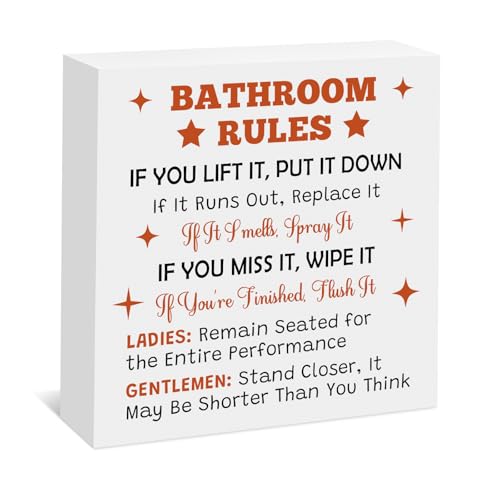 Funny Bathroom Rules Wood Box Sign Humorous Toilet Decor Plaque