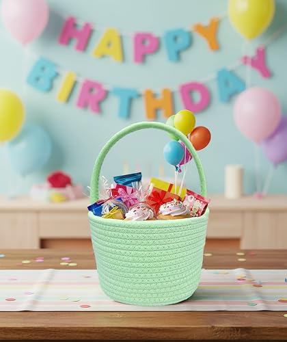 Prudance Green Cotton Rope Mini Basket - 6" x 5" for Organizing