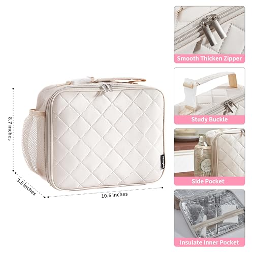 Pink Insulated Lunch Bag for Women, Quilted Lunch Tote with Aluminum Foil Lining, 6-Hour Hot & Cold Preservation, Easy-Clean & Spacious
