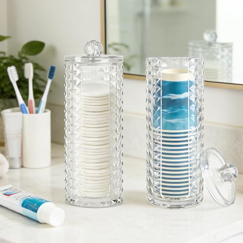 Legrape Clear Bathroom Cup Dispenser & Cotton Pad Holder Set - Space-Saving Organizers