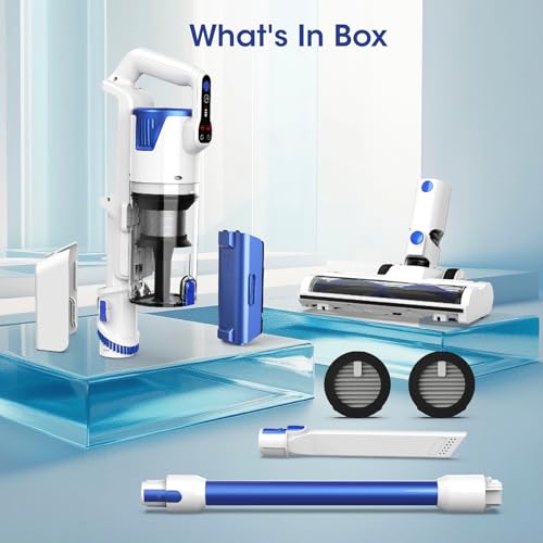 whall Cordless Vacuum Cleaner, 45KPA 88,000RPM Vacuum Cleaners for Home with LED Display, Self-Standing & Anti-Tangle, Lightweight Stick Vacuum for Pet Hair Carpet Hard Floor, Azure