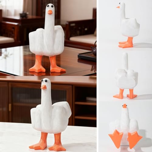 Funny Middle Finger Duck Statue Resin Desk Decor Halloween Gag Gift