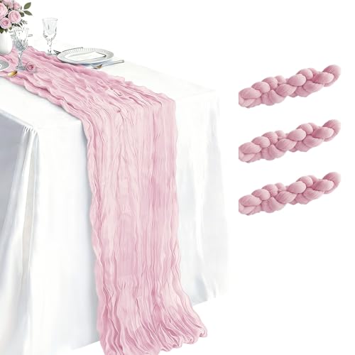 Light Pink Cheesecloth Table Runners - 3 Pack, 21 x 120 Inch Boho Decor