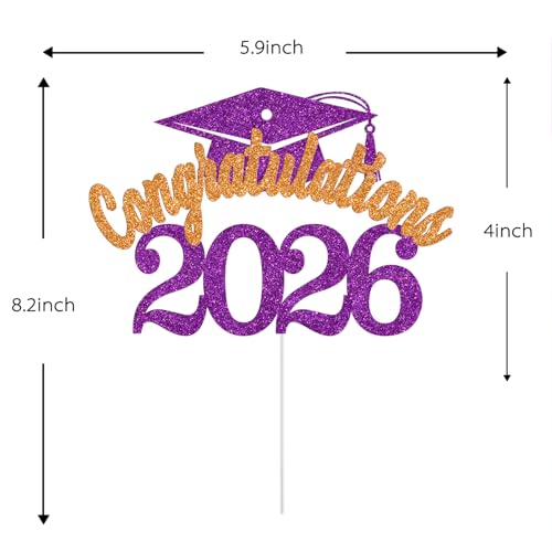 Congratulations 2026 Cake Topper - Glitter Graduation Decor