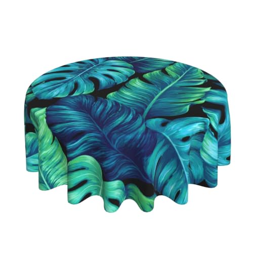 Tropical Palm Leaf Round Tablecloth - Hawaiian Style Outdoor Indoor 60x60 Inches - Leaf Variation