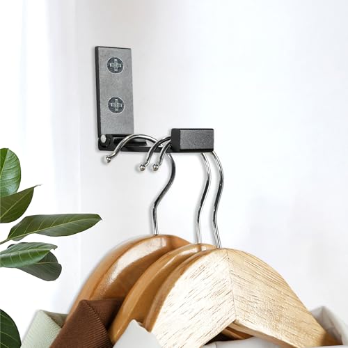 Aynoo 2 Pack Folding Heavy Duty Wall Coat Hooks - Black, Includes Hardware