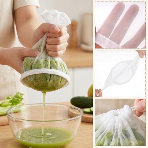 Reusable Cheese Cloth Strainer Bags - 6 Pack Nylon Filter with Drawstring