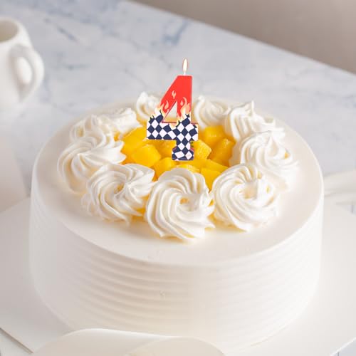 Goktvai Racing Themed Birthday Number Candle - 4, Black & White Checkered