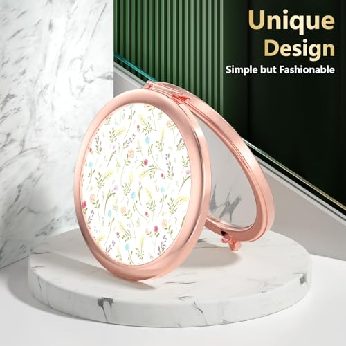 Nipichsha Compact Pocket Makeup Mirror - 2X Magnifying Travel Mirror, 2.75 in Rose Gold Floral