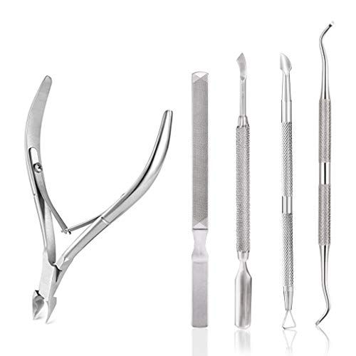 Aosome 5-Piece Stainless Steel Cuticle Nipper and Pusher Set Manicure Tools
