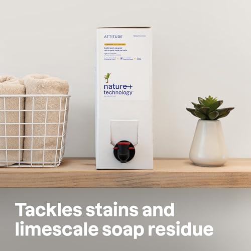 ATTITUDE Plant-Based Bathroom Cleaner Spray Refill - EWG Verified, Citrus Zest Scent, 135.26 Fl Oz