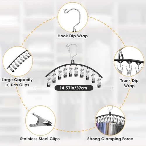 Black 3 Pack Skirt & Leggings Hangers with Clips - Space Saving Closet Organizer