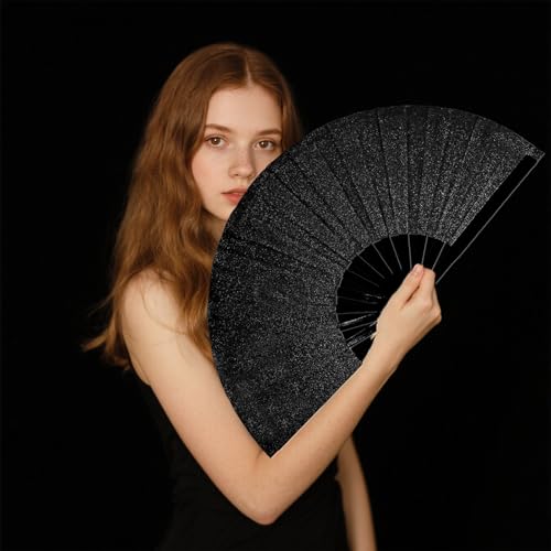 Large Glitter Folding Hand Fan for Rave & Music Festivals