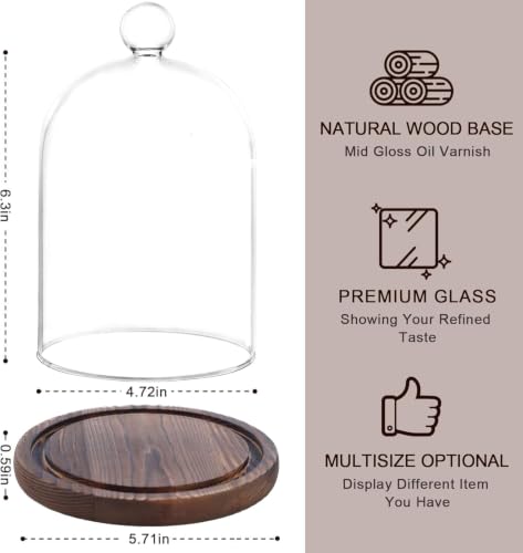 Medium Glass Cloche Dome with Wooden Base and Christmas Tree Top - 4.7x6.3 inches
