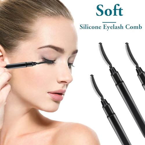 Sliverdew 4 Pcs Silicone Eyelash Separator and Spoolie Brush Set with Lid