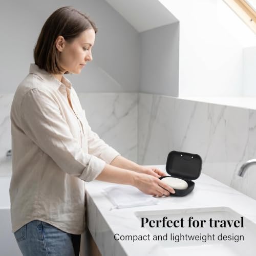 Portable Black Soap Holder Case - Travel Soap Saver for Bathroom & Kitchen