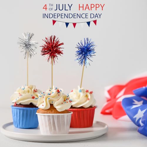 30PCS Foil Firework Cupcake Toppers 4th of July Patriotic Toothpicks