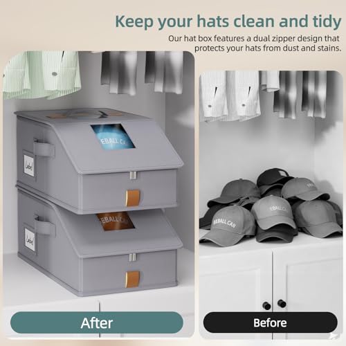 FHSQX Stackable Hat Organizer for 12 Caps - Deep Grey (17.7x9.1x7.1in)