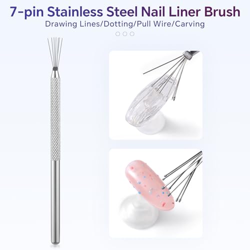 3-Piece 7-Pin Nail Liner Tool Bendable Ultra-Thin Stripe Nail Art Brush Set