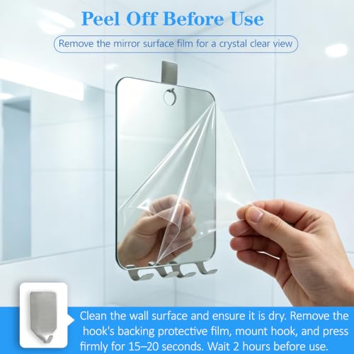 Fogless Shower Mirror with Razor Holders - No-Drill Wall Mount
