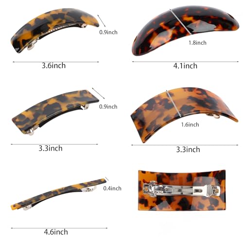 Tortoise Shell French Hair Barrettes for Thick and Thin Hair (5-Pack)