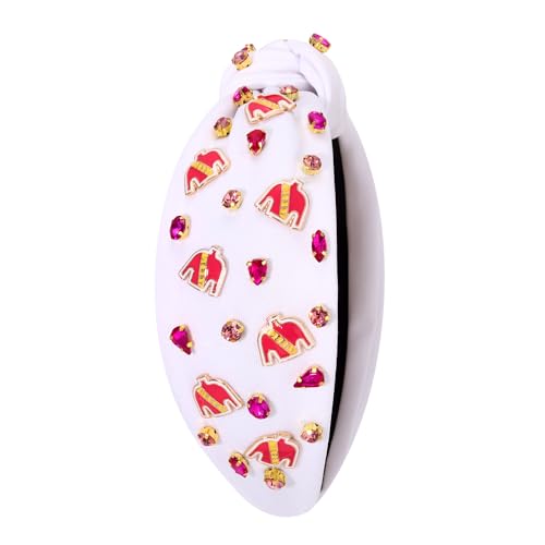 Mokkia Red Beaded Horseshoe Top Knot Headband with Rhinestones