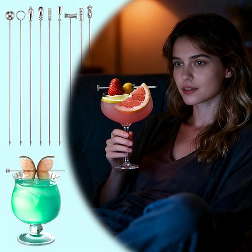 9PCS Stainless Steel Martini Picks - Reusable Cocktail Skewers
