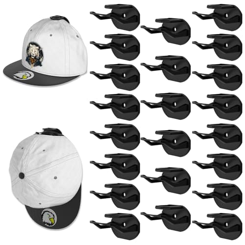 22 Pack Adhesive Hat Hooks for Wall - Strong Baseball Cap Rack, Black