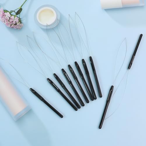 GAQWOK 10PCS Hair Extension Loop Tools and Needle Threaders for Beads
