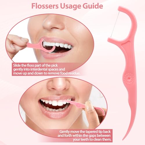ACHSML 200 Count Dental Floss Picks with Travel Cases, Light Pink
