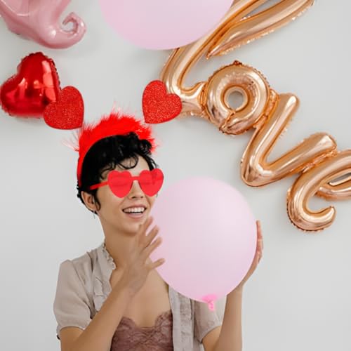 Red Heart Headband and Glasses Set for Wedding and Party Decor