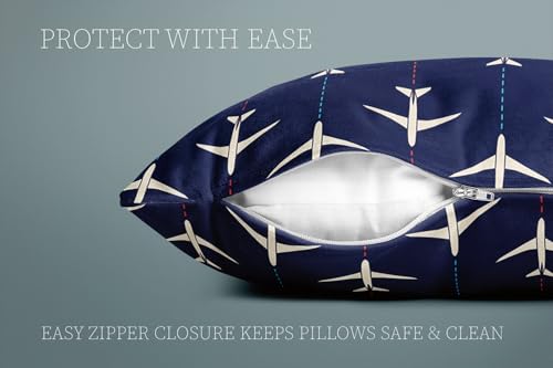 Navy Blue & White Airplanes Throw Pillow Cover - 18" x 18" (Pack of 1)