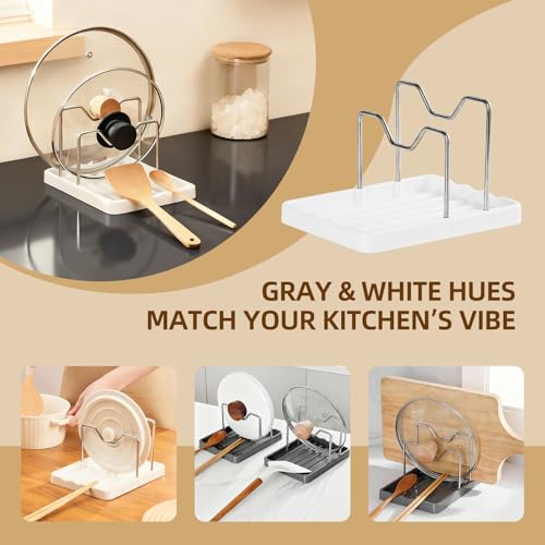 Aenfaiy 2-in-1 Pot Lid Holder and Spoon Rest - White, Kitchen Organizer