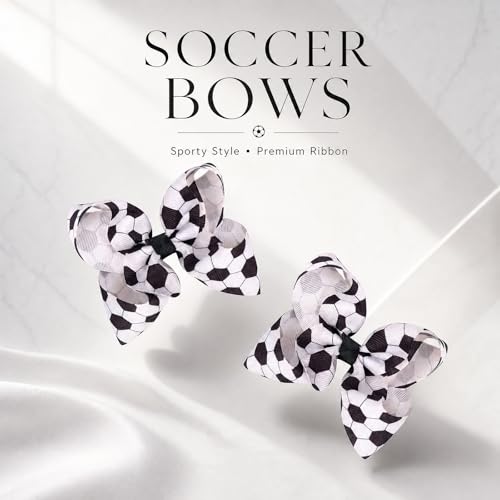 Soccer Hair Clips Bows - Black & White Sequin Football Game Day Accessories