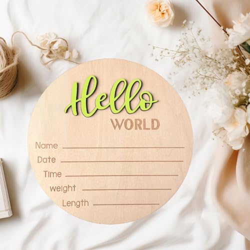 Personalized Wooden Baby Announcement Sign - 5.9 Inch Hello World