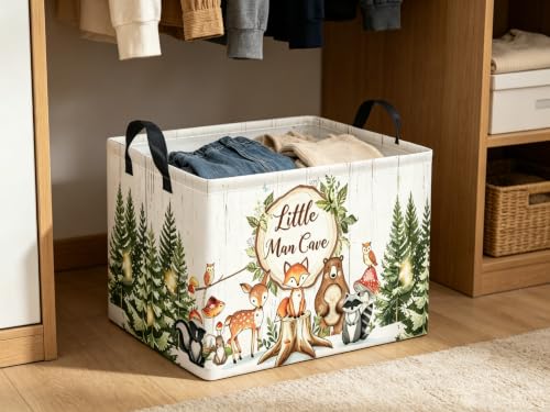 Woodland Animals Storage Basket - Waterproof & Collapsible 15x10x9 in