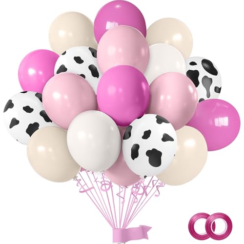 Pink Western Cowboy Balloons Pack - 60pcs 12-inch Cow Print & Solid Colors