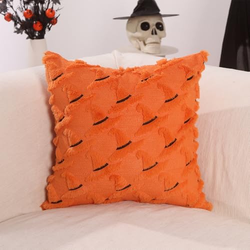 Halloween Orange Witch Hat Pillow Covers - Set of 2, 18x18"