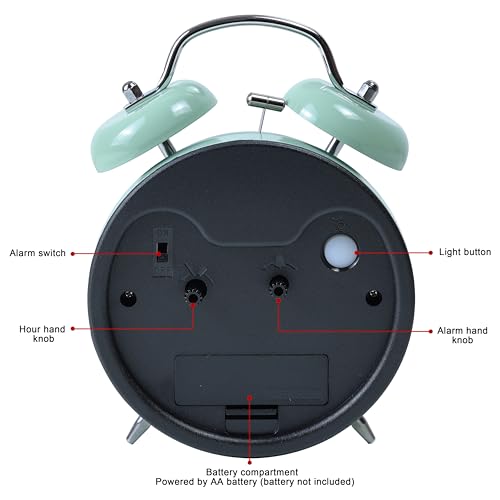 AYRELY 4.5" Twin Bell Loud Alarm Clock for Heavy Sleepers, Silent Non-Ticking