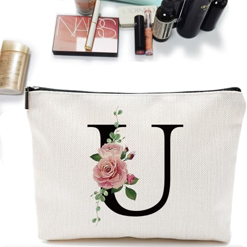 Comanro Personalized Monogram Letter Makeup Bag, Waterproof Travel Cosmetic Pouch