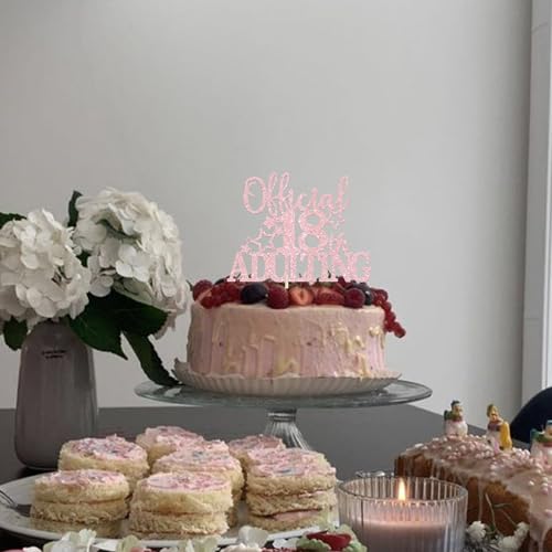 Official Adulting 18th Birthday Cake Topper Light Pink Glitter